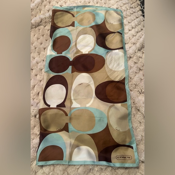 Coach Accessories - Authentic Coach Signature C Brown/Cream/Sea foam Aqua Silk Square Scarf!